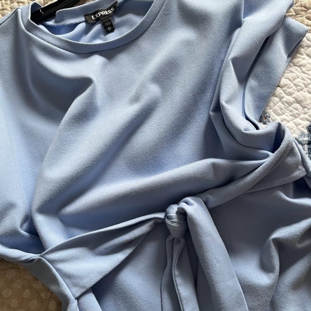 Express | Tie Front Short Sleeve Top | Blue | XS